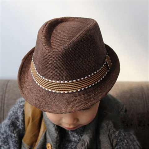 Vintage Boys Girls Baby Child Rolled Brim Trilby Fedora Hat Pinch Crown Jazz Cap Fedora Hat Short Brim Hat for Kids Toddlers ► Photo 1/6