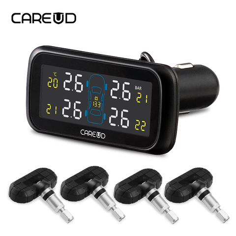 CAREUD U903 Car Wireless TPMS Tire Pressure Monitoring System with 4 Internal Replaceable Battery Sensors LCD Display ► Photo 1/5