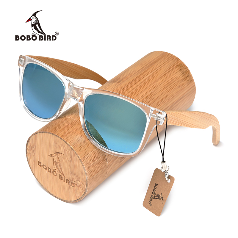 Fashion Sunglasses Transparent Plastic Bamboo Frame with UV 400 Polarized Lenses