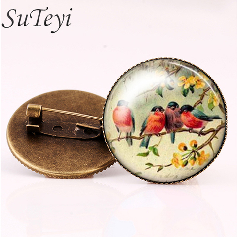 SUTEYI Stylish Woman Glass Cabochon Animal Brooch  Art Picture Birds Brooches Pins Suit Men's Shirts Accessory crystal Jewelry ► Photo 1/6