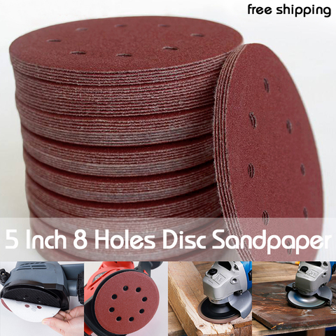 free shipping 10pcs 5 Inch 125mm Round Sandpaper Eight Hole Disk Sand Sheets Grit 60-2000 Hook and Loop Sanding Disc Polish ► Photo 1/6
