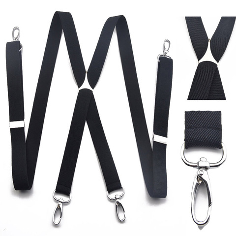 4 clips hook black colored men's  suspenders for men 2.5cm  women's pants with adjustable suspenders grey 2.5*100cm ► Photo 1/6