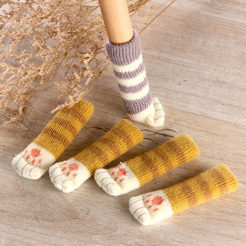 4Pcs /Set Cute Cat Paw Table Chair Foot Leg Knit Cover Protector Socks Sleeve Protector Good Scalability Non-Slip Wear ► Photo 1/6
