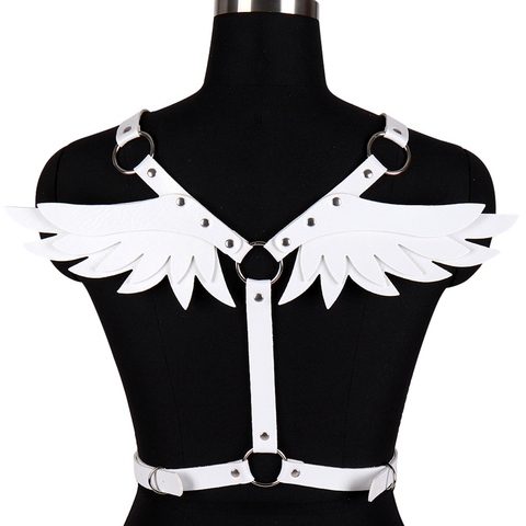 White Wings Leather Harness Cage Bra Sexy Lingerie Belt Fetish Punk Gothic Body Bondage Adjust Tops Dance Club Rave for Womens ► Photo 1/6