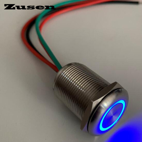 Zusen new 19mm flat head touch switch on/off type with wires push button switch with 6-24V led IP67 ► Photo 1/1