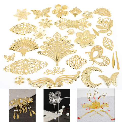 New Fashion 10Pcs Gold/Rhodium/Bronze Metal Crafts Connectors Metal Filigree Flowers Slice Charms Jewelry Making DIY Accessories ► Photo 1/6