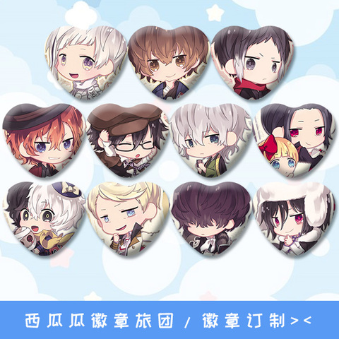 1pc 58MM Anime Bungo Stray Dogs Nakajima Dazai Osamu Nakaharau Iron Cute Pins Heart Badges Brooch Icons backpack ► Photo 1/6