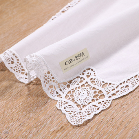 A012: White premium cotton lace handkerchiefs  blank crochet hankies for women/ladies wedding handkerchief ► Photo 1/5