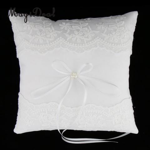 MagiDeal Delicate Wedding Ceremony Party Pearls Lace Ring Pillow Cushion Bearer for Engagement Marriage Proposal Decor White ► Photo 1/6