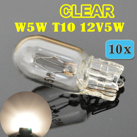 Hippcron (10 Pieces/Lot) Clear 501 194 W5W T10 White Glass 12V 5W W2.1x9.5d Single Filament Car Bulb Auto Lamp ► Photo 1/6