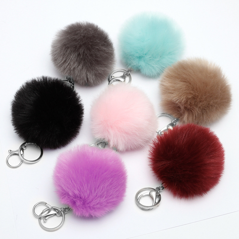 REGELIN 8cm Fake Fur Lovely Fluffy Pompom Brand Bag Keychain Car Keyring Silver color Chains Keychain Fashion Women Jewelry Gift ► Photo 1/4