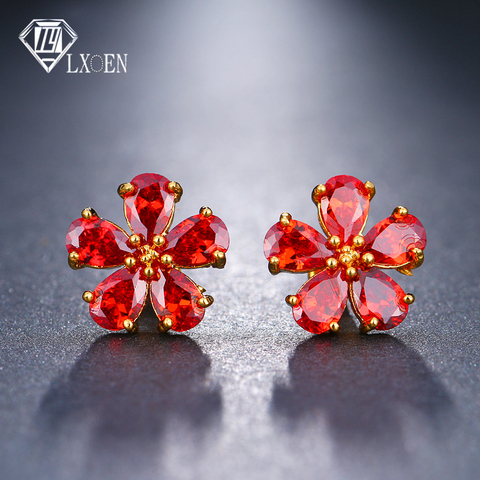 LXOEN Druzy Red Flower Stud Earrings With Marquise Cubic Zirconia Ear Studs For Women Gift Pendientes Jewelry Bijoux ► Photo 1/6