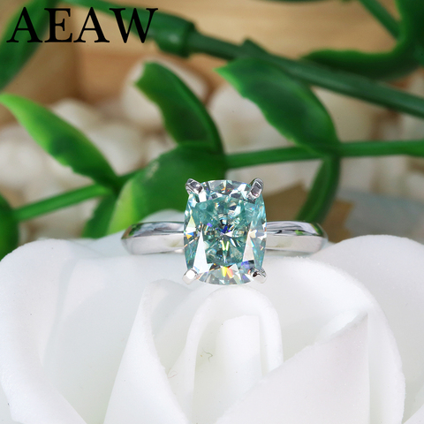 Green Blue Cushion cut Moissanite Centre Stone 3ct 2ct Moissanite Engagement Ring Silver ► Photo 1/6