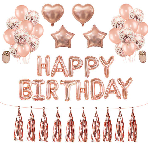 Rose Gold Wedding Birthday Party Balloons Happy Birthday Letter Foil Balloon Baby Shower Anniversary Event Party Decor Supplies ► Photo 1/6