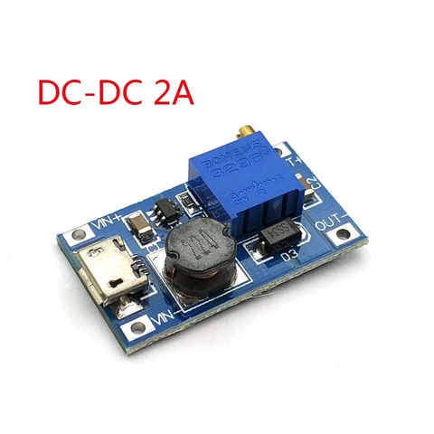DC-DC Adjustable Boost Module 2A Boost Plate 2A Step Up Module with MICRO USB 2V - 24V to 5V 9V 12V 28V MT3608 LM2577 ► Photo 1/5