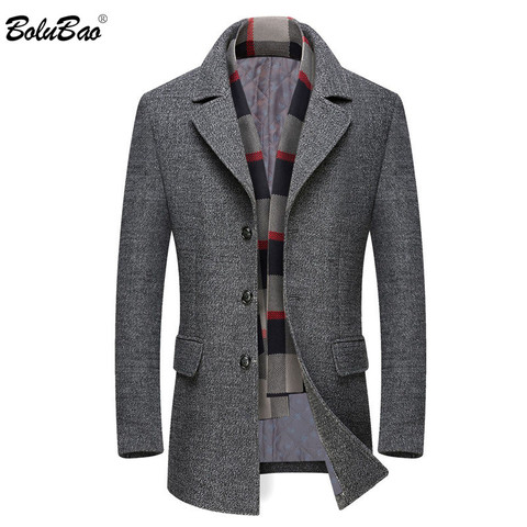 BOLUBAO Brand Men Wool Blends Coats Winter New High Quality Thick Warm Men's Wool Coats Male Luxurious Wool Blends Coat (Scarf) ► Photo 1/6
