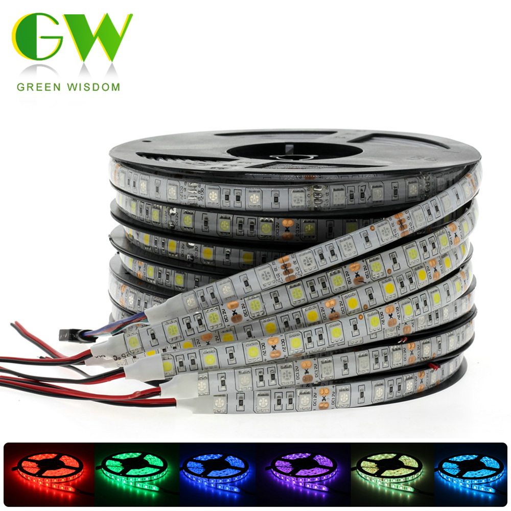DC12V 1/2/3/4/5M 5050 SMD RGB LED Strip Light Waterproof Tape flexible 60Leds/m