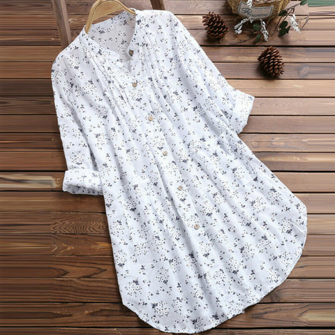 Plus Size Floral Print Blouse Women Summer V Neck Beach Dress Blouses Loose Swim Cover-up Tops Tunic Blouses Shirts Female Tees ► Photo 1/6