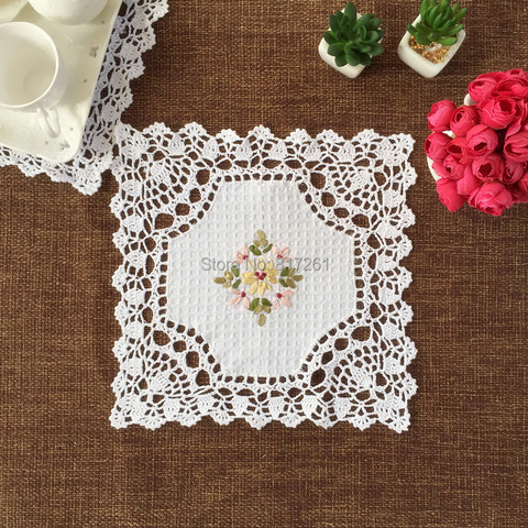free shipping  32cm Square 6 pic/lot lace napkin for table decor dinner table mat cover towel coaster pad embroidery flower pad ► Photo 1/5