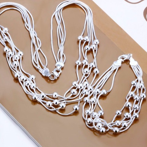 Wholesale fashion jewelry set .N925 jewelry five-line light two-piece package simple spherical Silver color suit S063 ► Photo 1/6