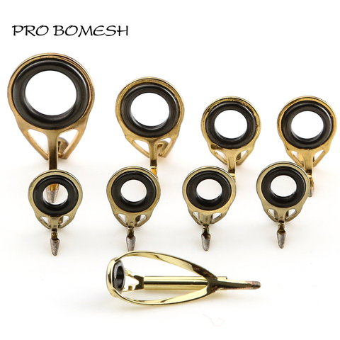 Pro Bomesh 8.1g 9pcs/Kit Gold Casting Fishing Rod Guide Set Kit Stainless Steel Guide DIY Slow jigging Guide Rod  Accessory ► Photo 1/4
