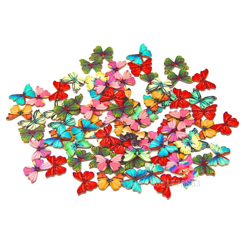 50 Pcs 28mm  2 Holes Butterflies Flower Panted Wood Buttons-, for Sewing, Scrapbooking, Embelishments, Crafts, 7NK48 ► Photo 1/2