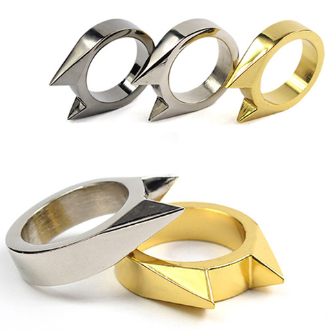 1Pcs Women Men Safety Survival Ring Tool EDC Self Defence Stainless Steel Ring Finger Defense Ring Tool Silver Gold Black Color ► Photo 1/6
