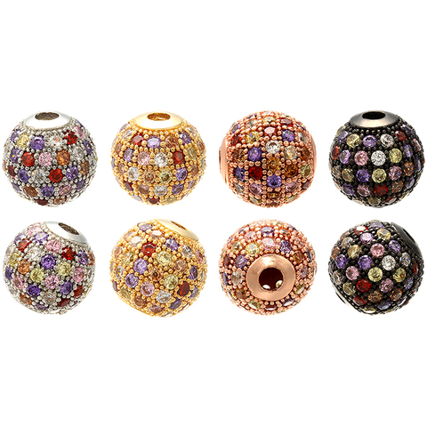 ZHUKOU 6mm/8mm/10mm Mix color Best Quality Brass Cubic Zirconia Round Spacer Beads for DIY Jewelry Findings Model: VZ200 ► Photo 1/6