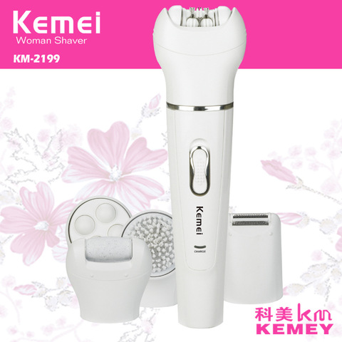 kemei 5 in 1 female epilator lady shaver depilador shaver callus remover cleansing brush massager hair electric removal ► Photo 1/1