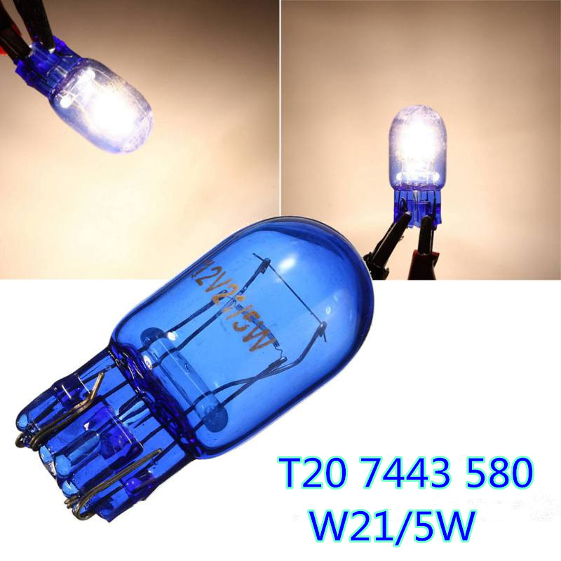 10pcs T20 580 7443 W21/5W 12V W3x16q Natural Blue Glass Stop Brake