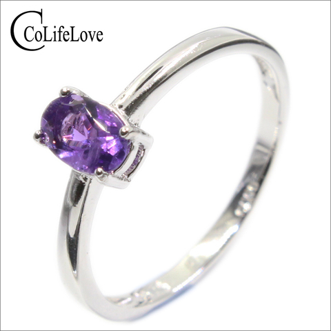 Simple design amethyst ring for engagement 4 mm * 6 mm natural VVS amethyst silver ring genuine sterling silver gemstone ring ► Photo 1/1