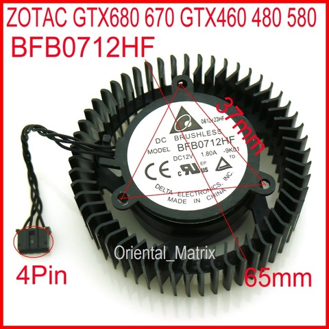 Free Shipping BFB0712HF 65mm 37*37*37mm 12V 1.8A For ZOTAC GTX680 GTX670 GTX460 480 580 Graphics Card Cooling Fan 4Pin 4Wire ► Photo 1/6