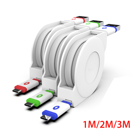 2m 3m USB Type C Retractable Cable For xiaomi 8 9 se max mix 3 2s cc9 redmi note 7 k20 pro pocophone F1 A2 Phone Charger CABLE ► Photo 1/6