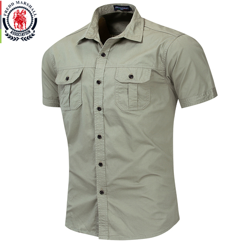 Fredd Marshall New Mens Military Shirt Men Short Sleeve Cargo Shirts 100% Cotton Casual Solid Shirt Male Pocket Work Shirt 55889 ► Photo 1/6