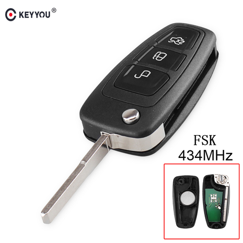 KEYYOU For Ford Mondeo Focus C-Max S-Max 2013 2014 2015 2016 2017 434Mhz 3 Buttons Filp Car Remote Control Key FSK ► Photo 1/6