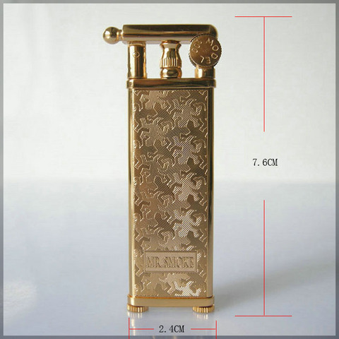 Japan MR.SMOKE Brand Copper Gold thin wheel kerosene oil lighter,personality men's cigarette lighter, gift ► Photo 1/4