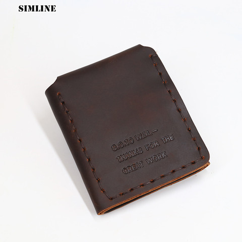 SIMLINE Genuine Leather Men Wallet Vintage Handmade Crazy Horse Cowhide The Secret Life Of Walter Mitty Wallet Short Male Purse ► Photo 1/6