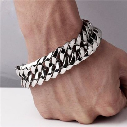Fashion New Link Chain Stainless Steel Bracelet Men Heavy 20mm / 30mm Wide Men's Bracelets Double Curb Chain Wristband ► Photo 1/6