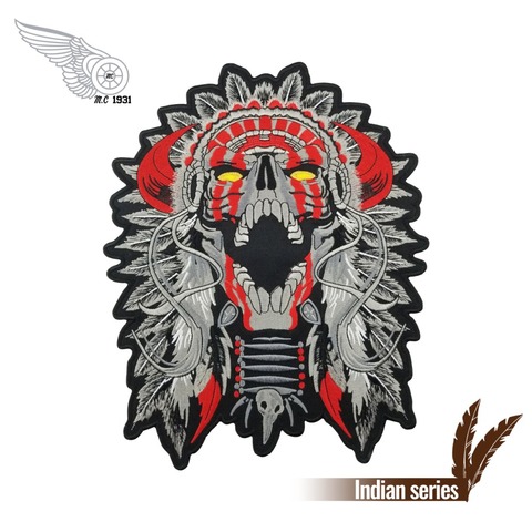 Free Shipping INDIAN LARGE HORNED CHIEF DEATH SKULL MOTORCYCLE BIKER BACK PATCH 11 INCHES MC RIDER Vest Patch ► Photo 1/6