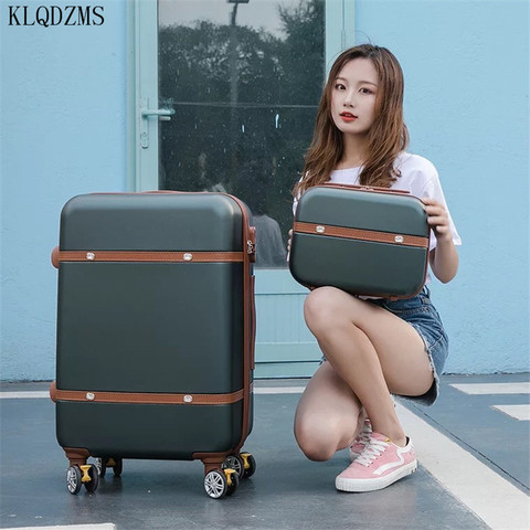KLQDZMS 2PCS/SET 14inch Cosmetic bag 20/22/24/26 inch students  rolling luggage spinner  trolley case travel suitcase on wheels ► Photo 1/6