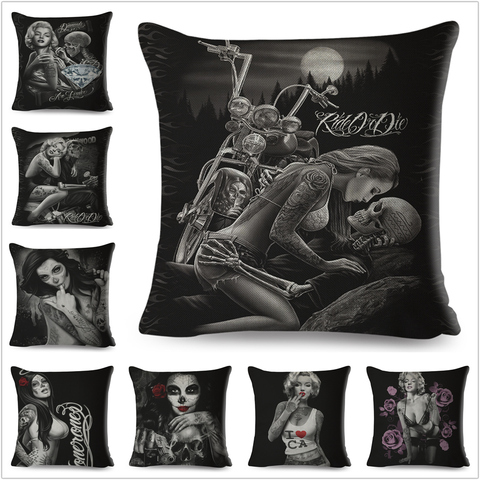 Mexico Chicano Skull Sexy Marilyn Monroe Cushion Cover for Car Sofa Home Pillow case Decor Cartoon Pillowcase Linen 45*45 cm ► Photo 1/6