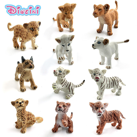 Simulation baby Lion Tiger Lynx forest wild animals model figurine plastic toys home decoration accessories Decor Gift For Kids ► Photo 1/5