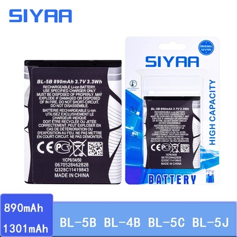 SIYAA BL-5B BL-4B BL-5C BL-5J Battery BL 5B BL 4B BL 5C for Nokia 5070 5140 5200 2630 7373 C2-01 Lumia 5800 5228 BL 5J Bateria ► Photo 1/6
