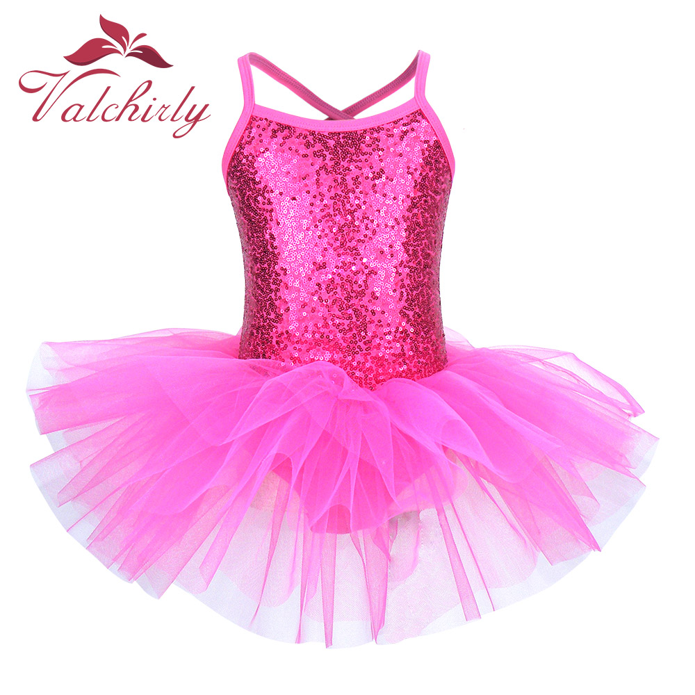 TFJH E Little Girls Sequin Ballet Tutu Dress Kids Flower Strap Athletic Leotard 2-8 Years