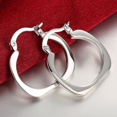 Wholesale 925 Silver Jewelry Earrings for Women Fashion Square Hoop Earring Female Party Gifts ► Photo 1/6