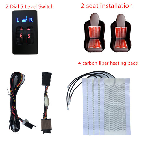 2 Seats 4 Pads Universal Carbon Fiber Heated Seat Heater car 12V Pads 2 Dial 5 Switch Benches interior seat warm accessories ► Photo 1/6