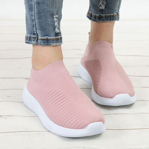 Women's Sneakers Flat Knitting Spring Women Shoes 2022 New Plus Size Female Mesh Vulcanized Ladies Slip On Breathable Casual ► Photo 1/6
