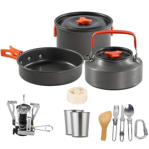 Outdoor Cooking Set Non Stick Pot and Pans with Stove Backpacking Hiking Travel