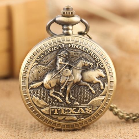 Bronze U.S. Texas National Finals Rodeo Design Quartz Pocket Watch Royal Bronze Necklace Pendant Watch Clock Gifts for Men Women ► Photo 1/6