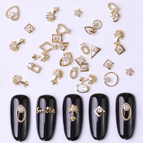 2pc gold 3d Rhinestone Rhinestone metal alloy jewelry Nail Art